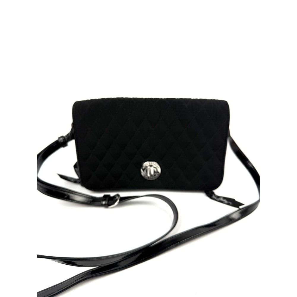 Vera Bradley Crossbody Bag Classic Black Quilted Structured Turn Lock Handbag